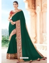 Dark Green Designer Party Wear Dola Silk Sari