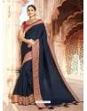 Navy Blue Designer Party Wear Dola Silk Sari