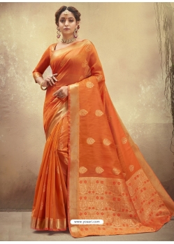 Orange Designer Party Wear Cotton Sari