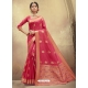 Light Red Designer Party Wear Cotton Sari