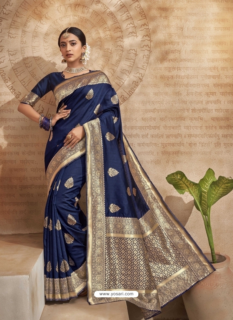 Navy Blue Designer Classic Wear Art Silk Sari