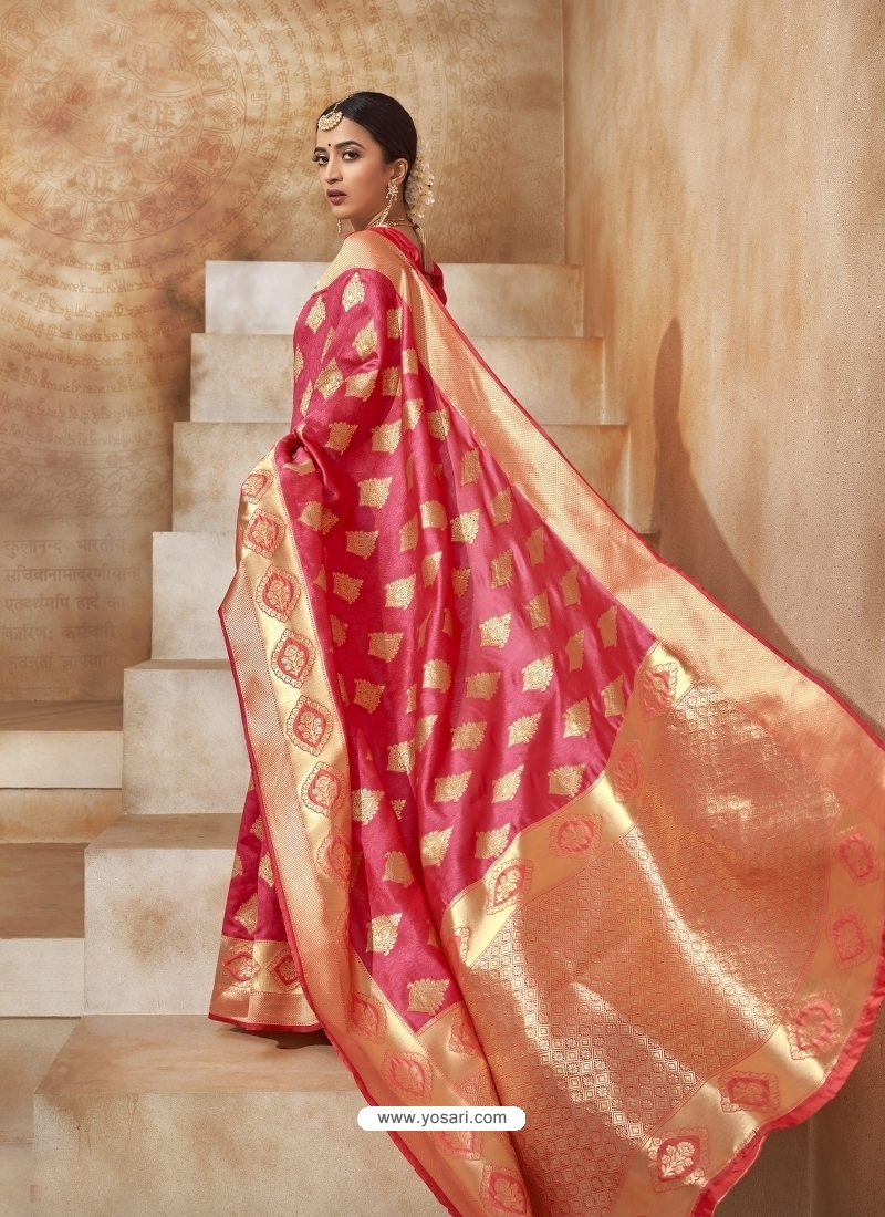 Light Red Designer Classic Wear Art Silk Sari