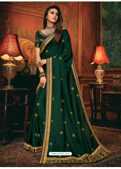 Dark Green Designer Party Wear Fancy Silk Sari