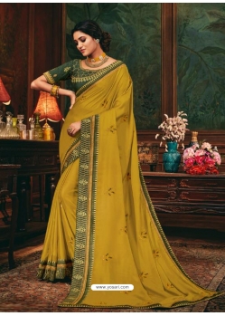 Mustard Designer Party Wear Fancy Silk Sari