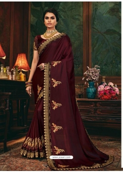 Maroon Designer Party Wear Fancy Silk Sari