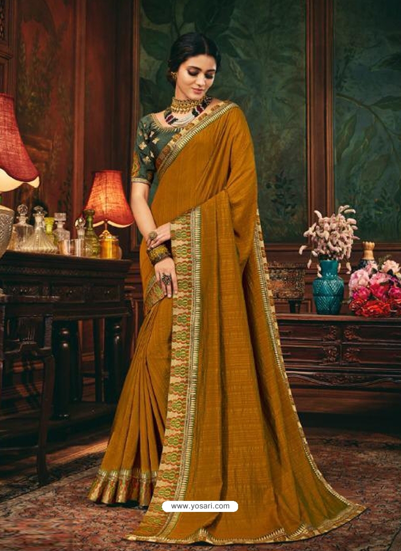 Marigold Designer Party Wear Fancy Silk Sari