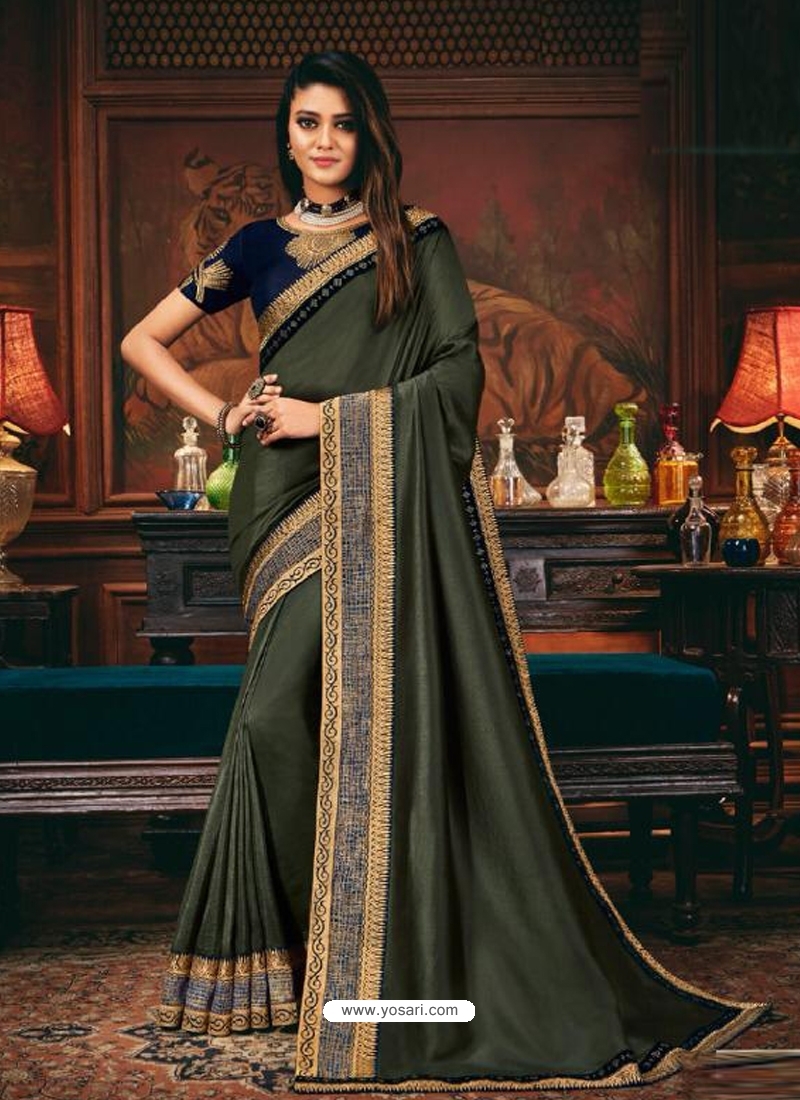 Dark Grey Designer Party Wear Fancy Silk Sari