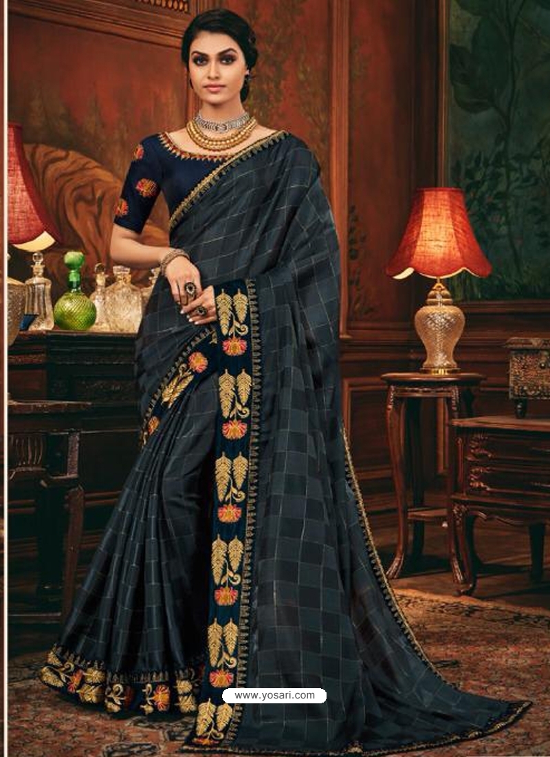 Navy Blue Designer Party Wear Fancy Silk Sari