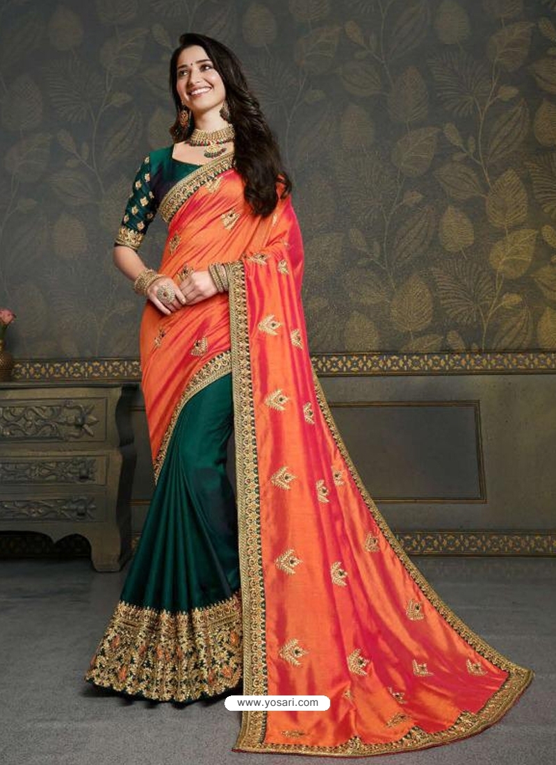 Orange Designer Classic Wear Art Silk Sari