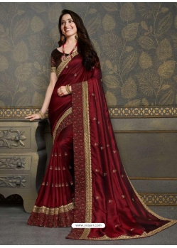 Maroon Designer Classic Wear Art Silk Sari