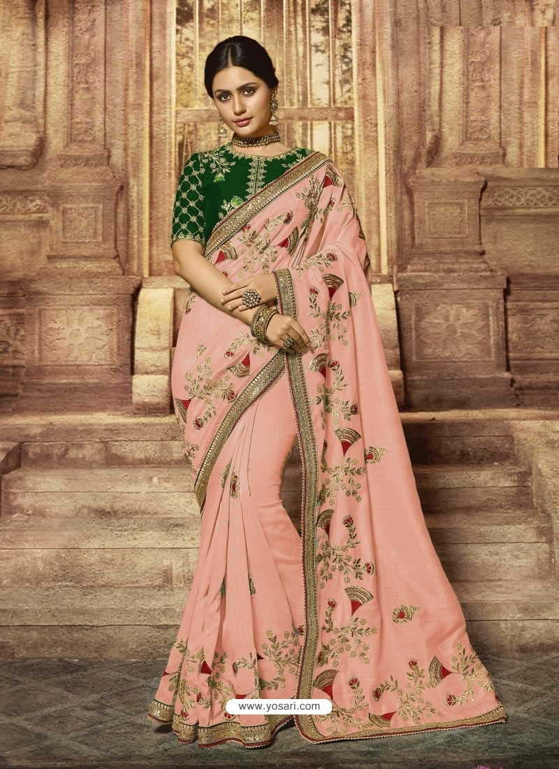Peach Latest Designer Wedding Wear Sari