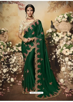 Dark Green Latest Designer Wedding Wear Sari