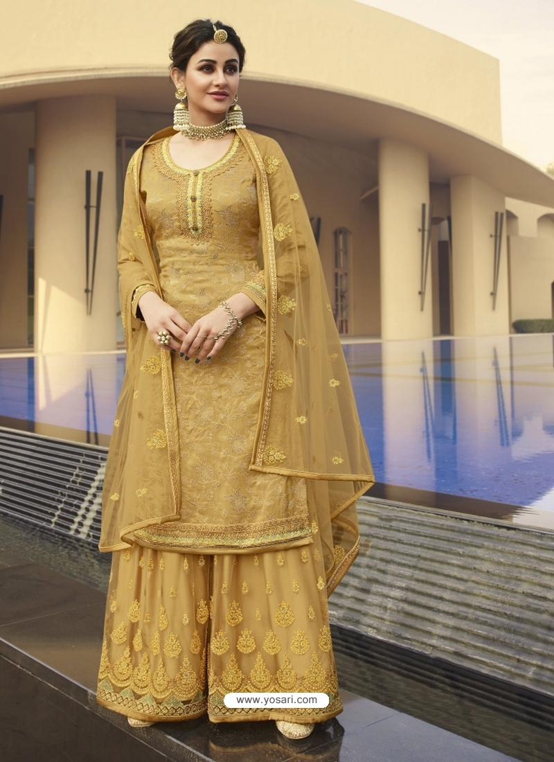 Mustard Designer Party Wear Palazzo Pakistani Suit