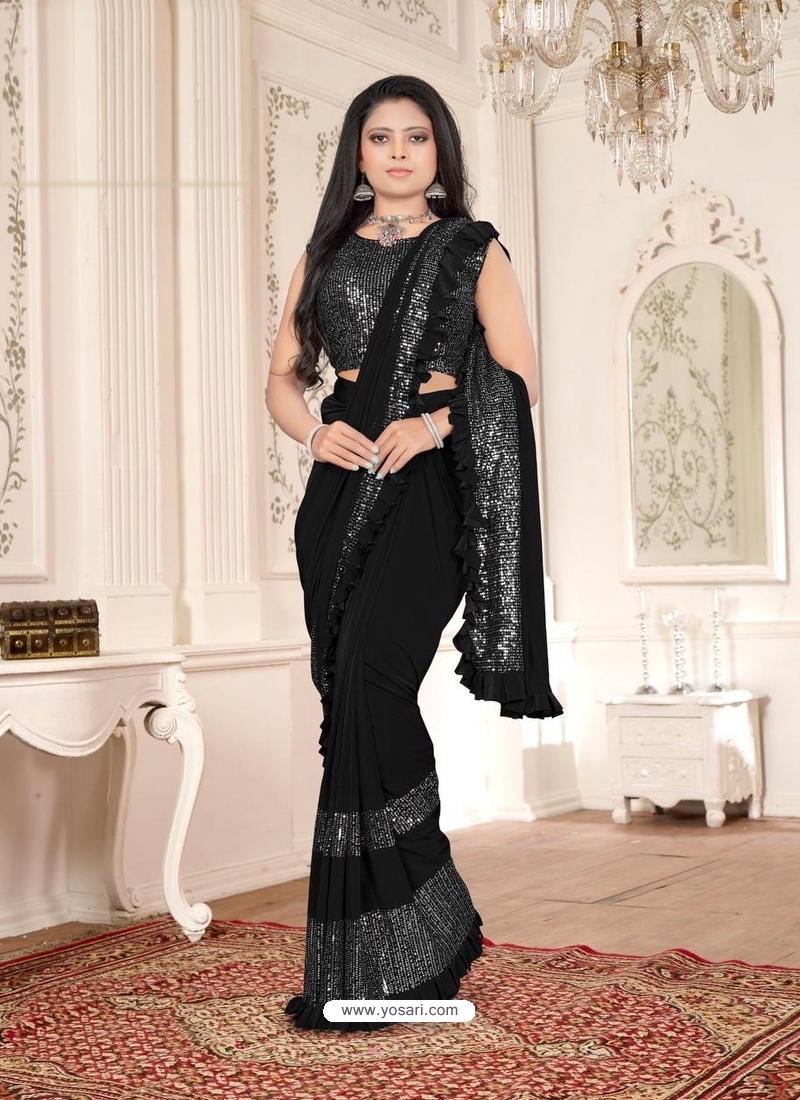 Black Designer Party Wear Imported Lycra Sari