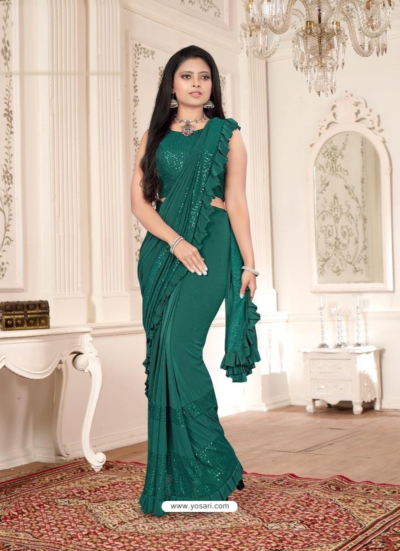 Dark Green Designer Party Wear Imported Lycra Sari