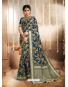 Dark Blue Designer Party Wear Heavy Silk Sari