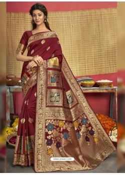 Maroon Designer Party Wear Art Silk Sari