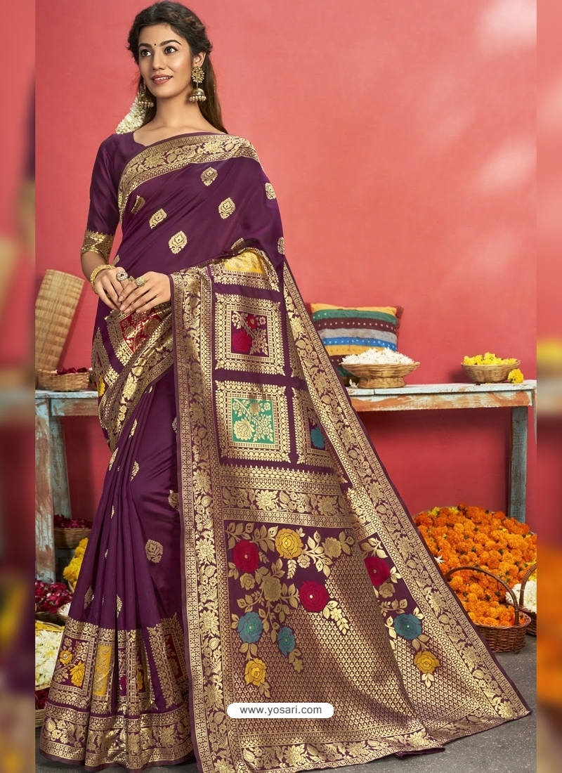 Purple Designer Party Wear Art Silk Sari