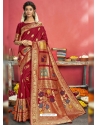 Tomato Red Designer Party Wear Art Silk Sari