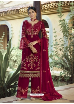 Maroon Designer Party Wear Palazzo Pakistani Suit