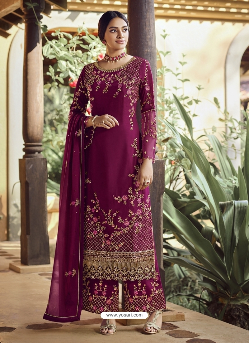 Medium Violet Designer Party Wear Palazzo Pakistani Suit