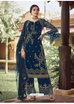Teal Blue Designer Party Wear Palazzo Pakistani Suit