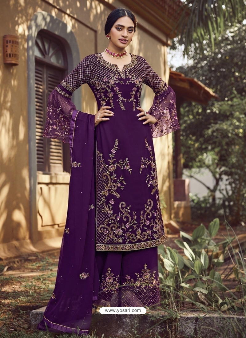 Purple Designer Party Wear Palazzo Pakistani Suit
