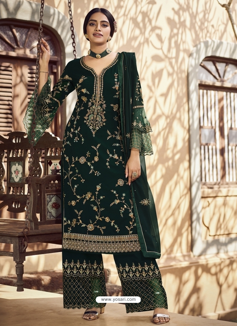 Dark Green Designer Party Wear Palazzo Pakistani Suit