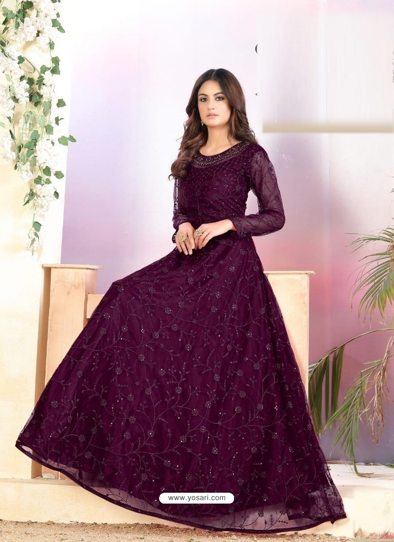 Purple Heavy Designer Net Aanarkali Suit