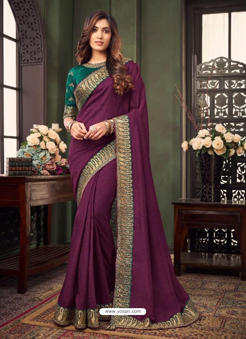 Purple Designer Party Wear Fancy Fabric Sari