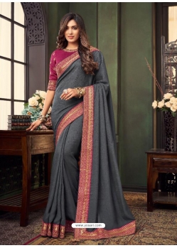 Grey Designer Party Wear Fancy Fabric Sari