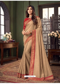 Beige Designer Party Wear Fancy Fabric Sari