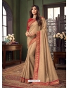 Beige Designer Party Wear Fancy Fabric Sari