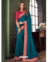 Teal Blue Designer Party Wear Fancy Fabric Sari