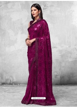 Medium Violet Designer Party Wear Georgette Sari