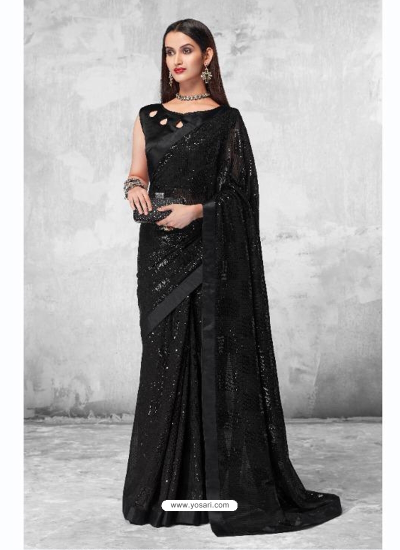 Black Designer Party Wear Georgette Sari