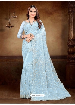 Sky Blue Color Zari Woven Soft Silk Banarasi saree |Party Wear