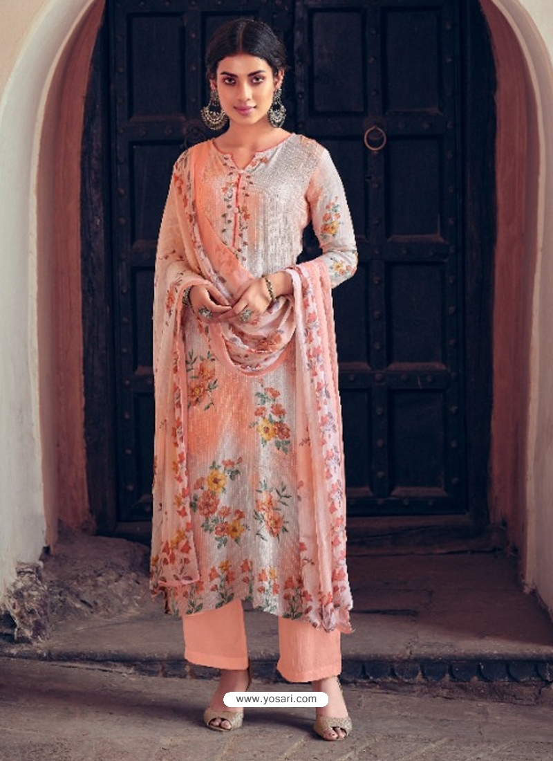 Light Orange Designer Pure Maslin Palazzo Salwar Suit
