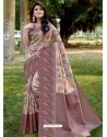 Old Rose Designer Party Wear Linen Sari