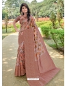 Light Brown Designer Party Wear Linen Sari