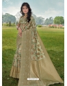 Olive Green Designer Party Wear Linen Sari