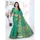 Jade Green Designer Party Wear Lichi Base Sari