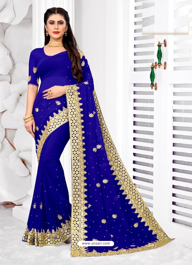 Royal Blue Designer Party Wear Georgette Sari