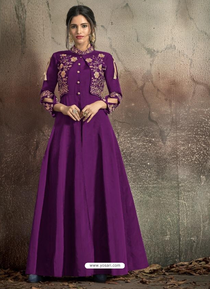 Purple Readymade Designer Party Wear Dress