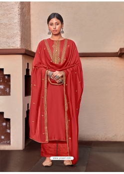 Red Designer Cotton Silk Palazzo Salwar Suit