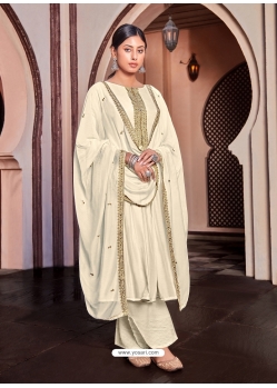 Off White Designer Cotton Silk Palazzo Salwar Suit