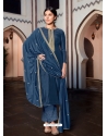 Teal Blue Designer Cotton Silk Palazzo Salwar Suit