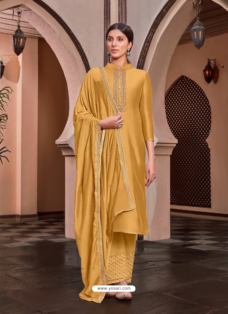 Mustard Designer Cotton Silk Palazzo Salwar Suit