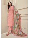 Peach Readymade Designer Pure Jam Satin Straight Salwar Suit