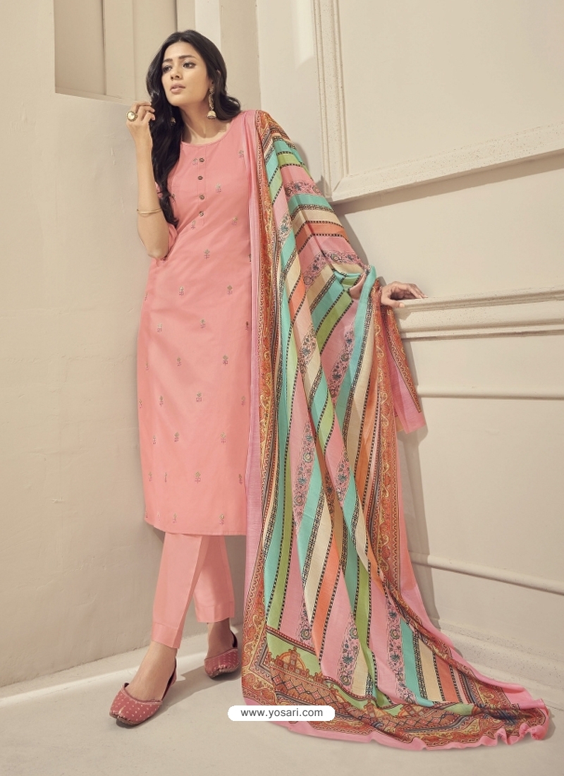 Peach Readymade Designer Pure Jam Satin Straight Salwar Suit